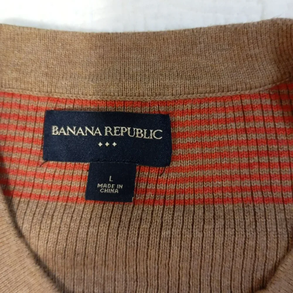 Banana Republic Sweater Mens Striped L Brown & Red 100% Cotton Crewneck